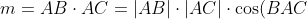 m=AB\cdot AC=|AB|\cdot|AC|\cdot\cos(BAC)=a\cdot a\cos(60)=\frac{a^2}2